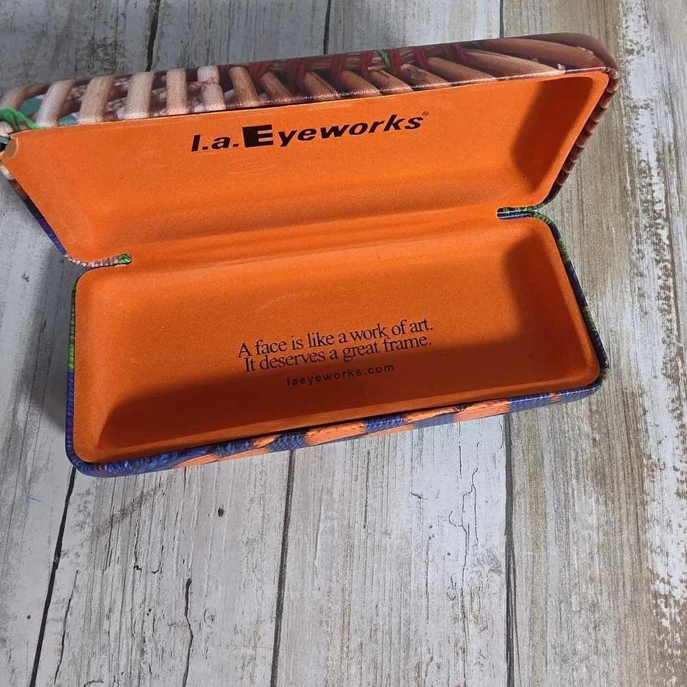 la Eyeworks Hard Shell Glasses Case Multicolor Woven Print Orange Interior